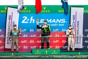 EBM’s Adrian D’Silva on the podium in Porsche Sprint Challenge France at Le Mans
